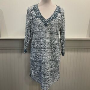 Lands’ End Patterned Cotton Tunic Dress | Pockets | Size 14–16